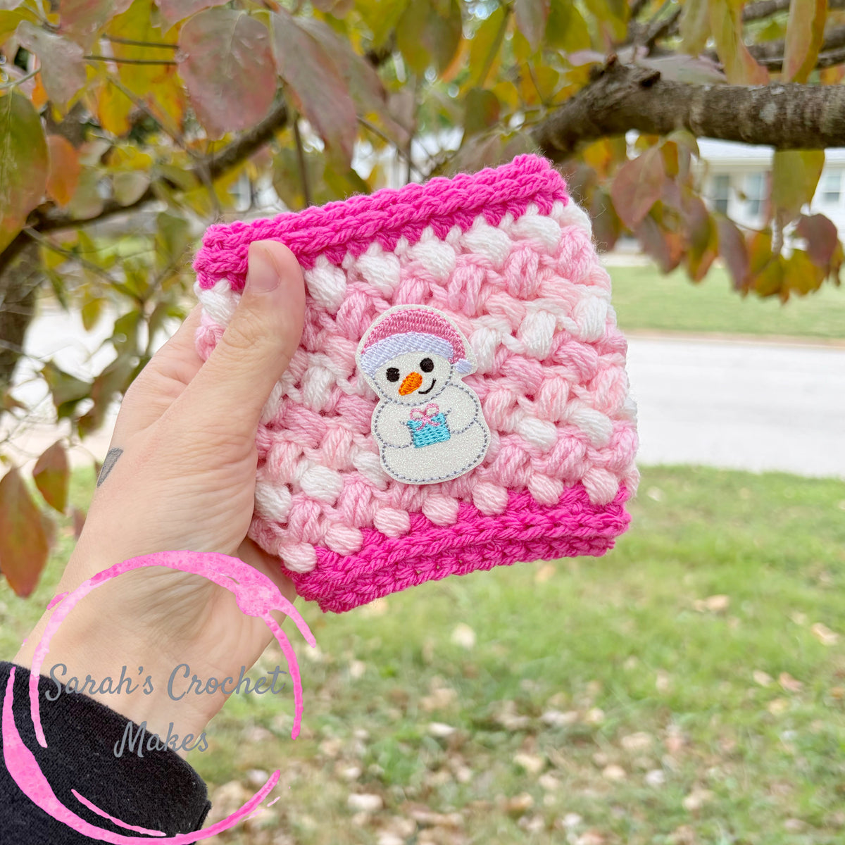 Pink Christmas Snowman Drink Sleeve (NO BOTTOM)