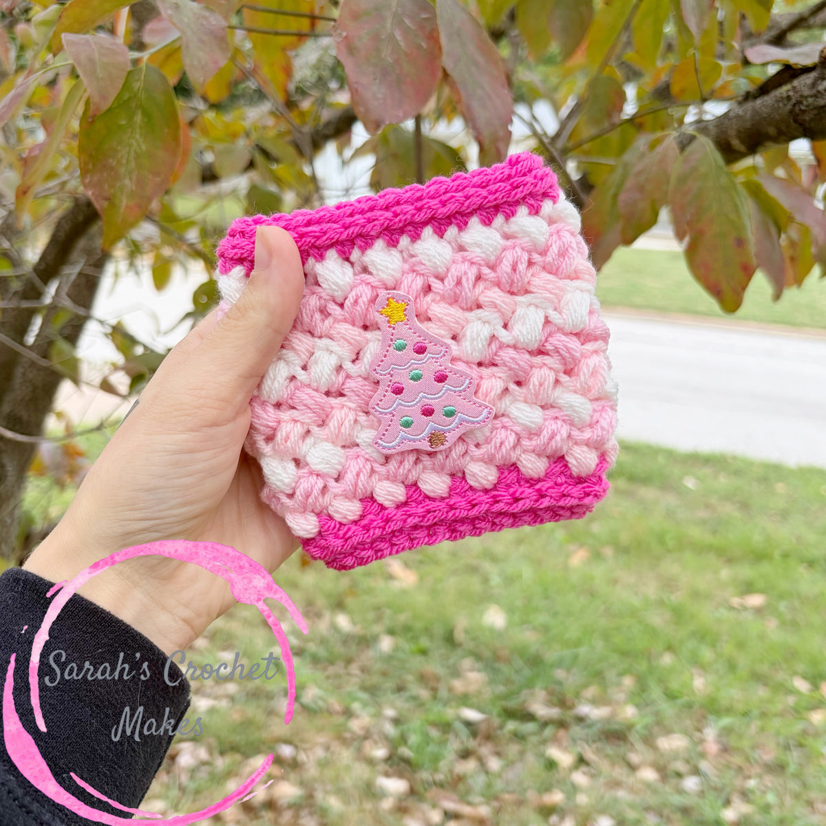 Pink Christmas Tree Drink Sleeve (NO BOTTOM)