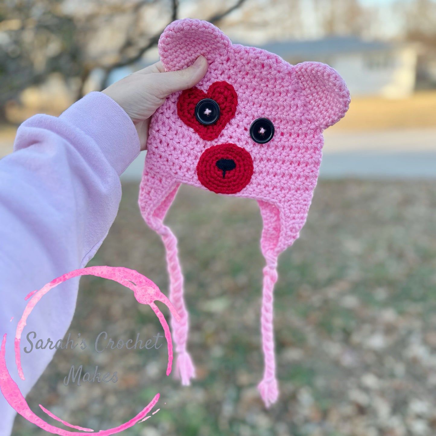 Pink Bear Beanie, 3/6 Months