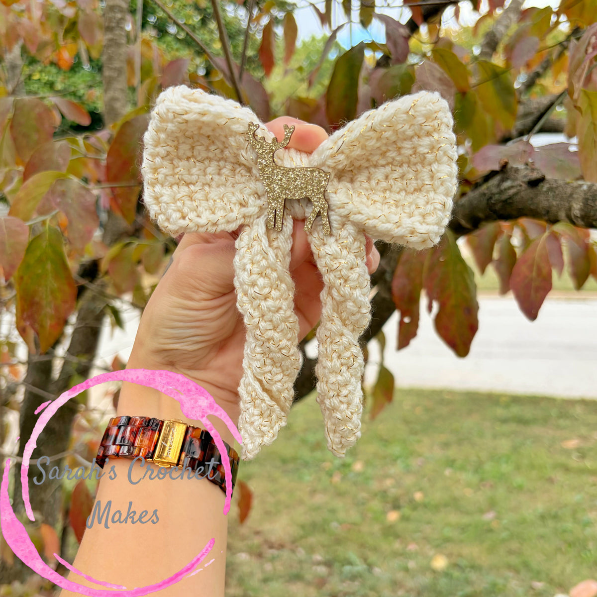 Ivory Sparkle Reindeer Sailor Bow (ON CLIP)