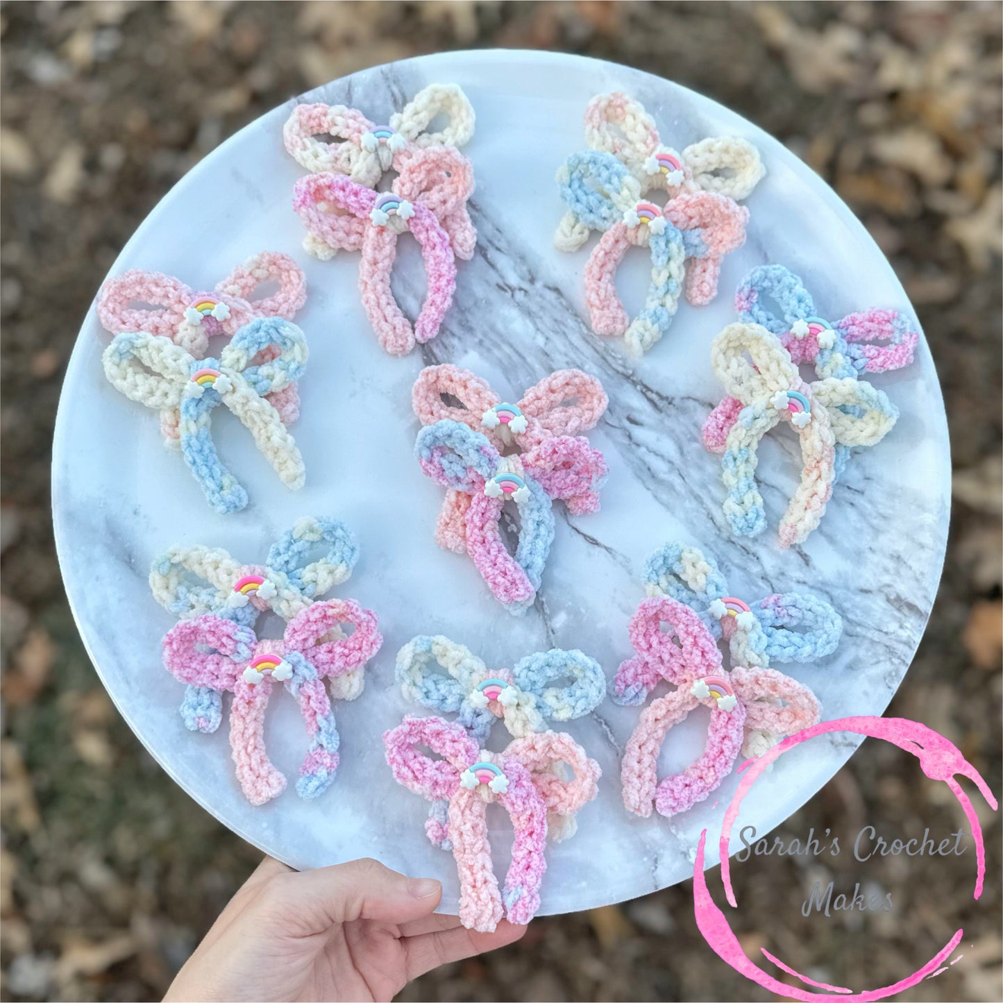 Pastel Rainbow Handtied Bows, 3" Piggies (on CLIPS)