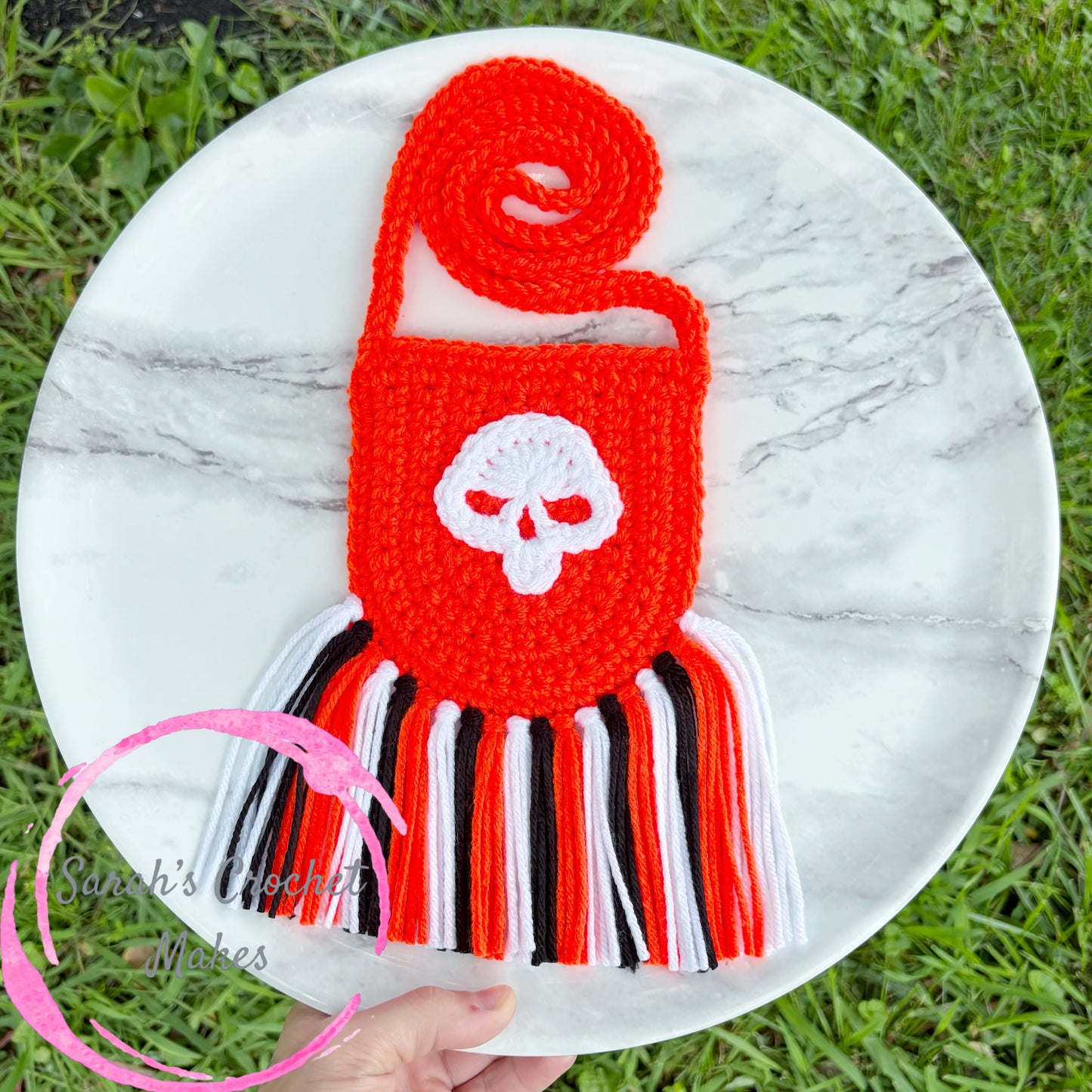 Neon Orange Skull Boho Purse