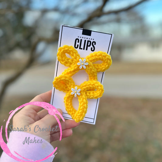Yellow Flower Handtied Bows, 3" Piggies (ON CLIPS)