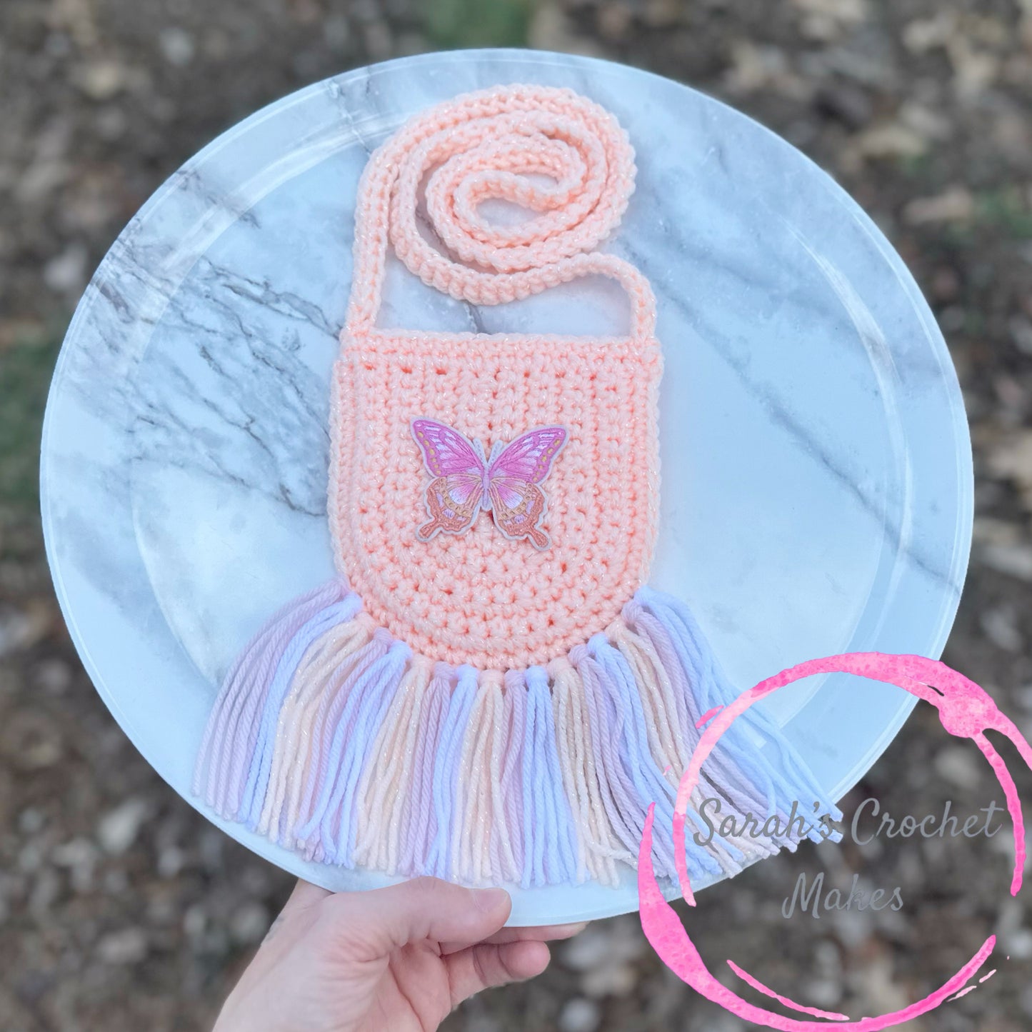 Sparkly Peach Butterfly Boho Purse