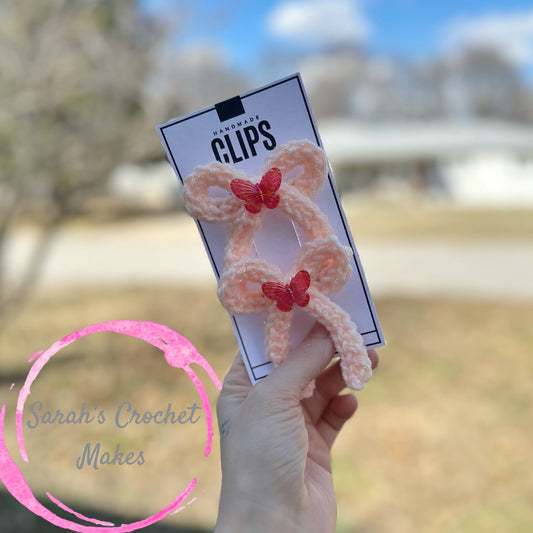 Sparkly Peach Handtied Butterfly Piggies