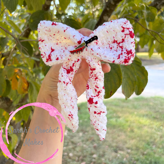 White Blood Splatter Knife Single Sailor Bow (ON CLIP)