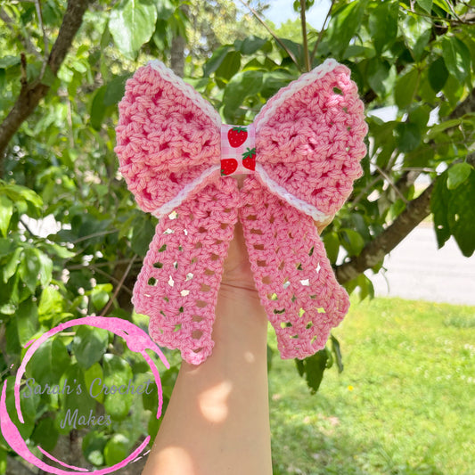 Strawberry Mesh 6" Bow (ON CLIP)