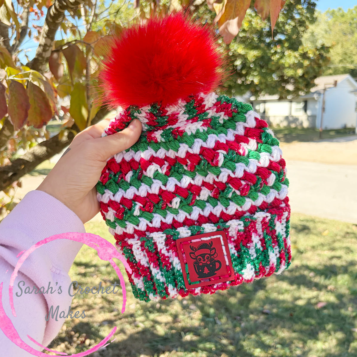 Double Brim Christmas Beanie w/ Baby Deer Patch (3-10yrs)