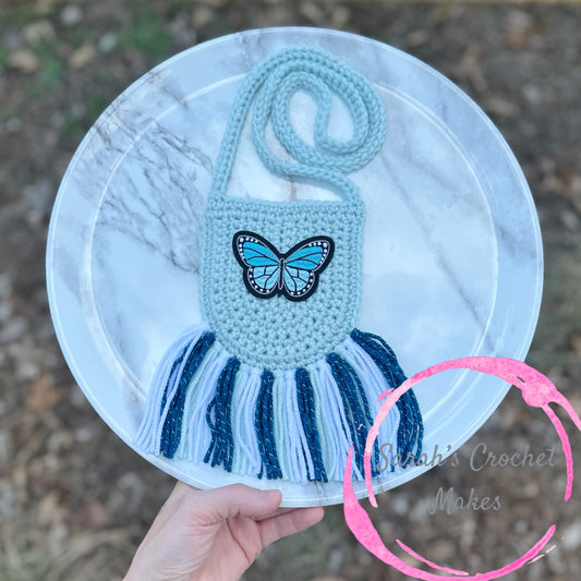 Light Blue Butterfly Boho Purse