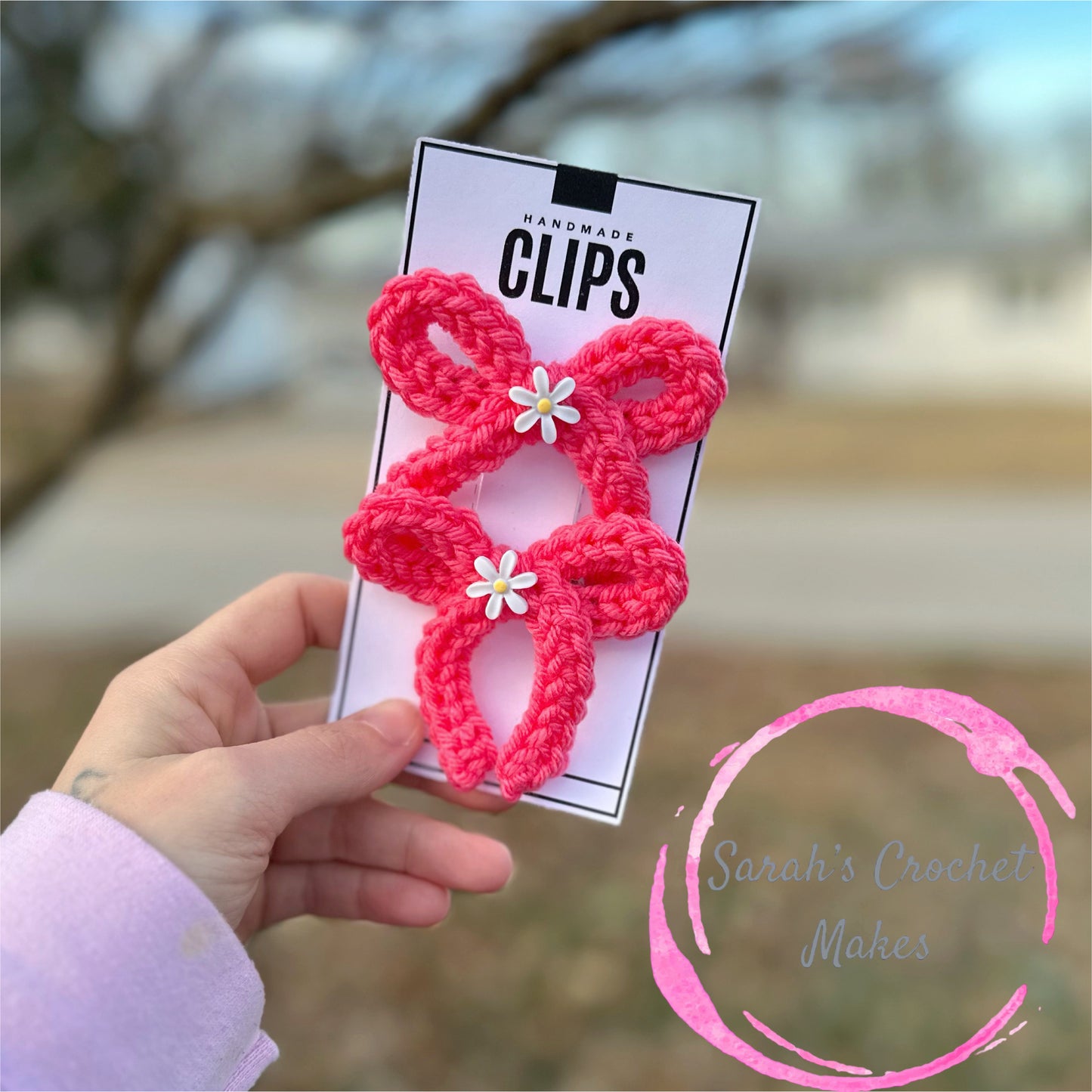 Coral Flower Handtied Bows, 3" Piggies (ON CLIPS)