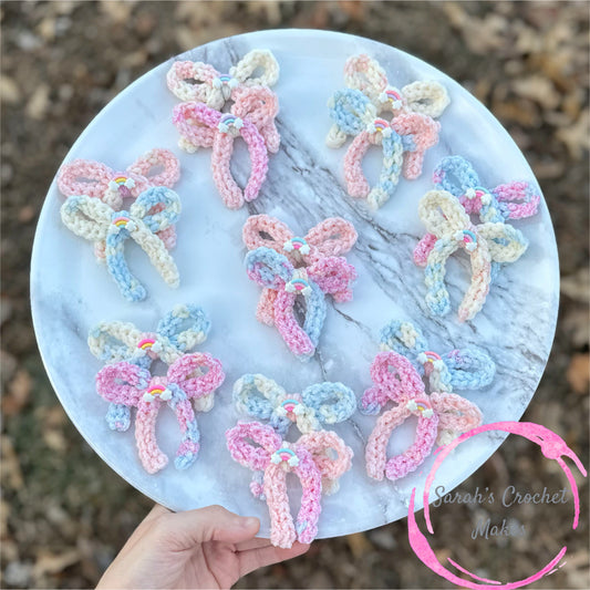 Pastel Rainbow Handtied Bows, 3" Piggies (on CLIPS)
