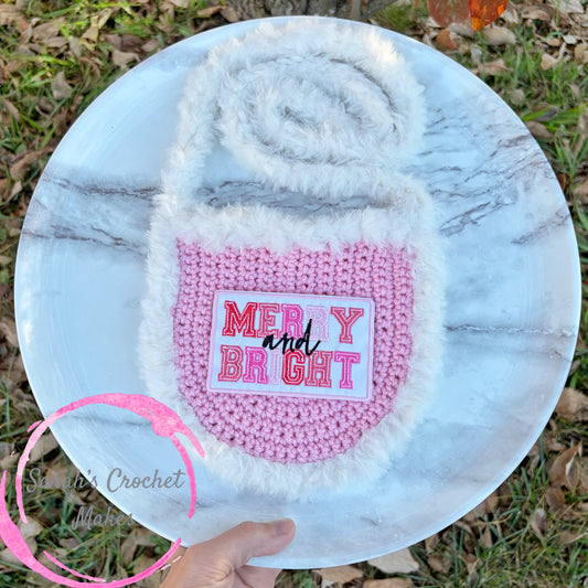Pink Christmas Fuzzy Purse, Merry & Bright
