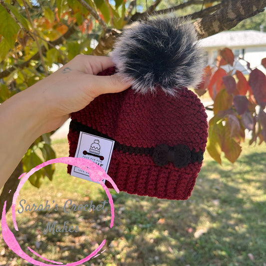 Burgundy Beanie, 3/6 Months