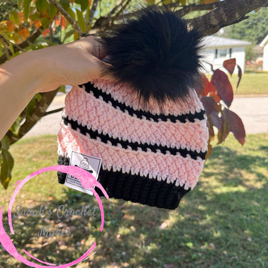 Pink/Black Women's Beanie