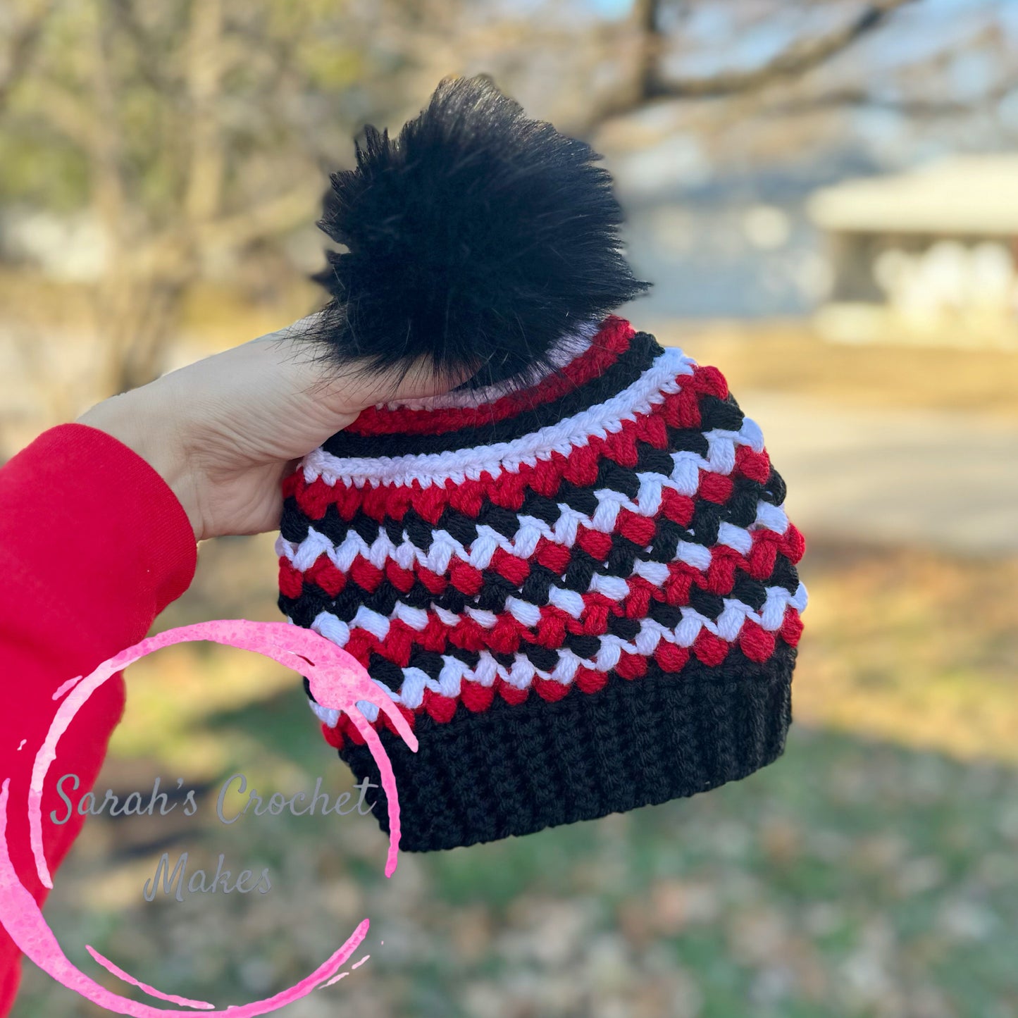 Black/Red/White Beanie
