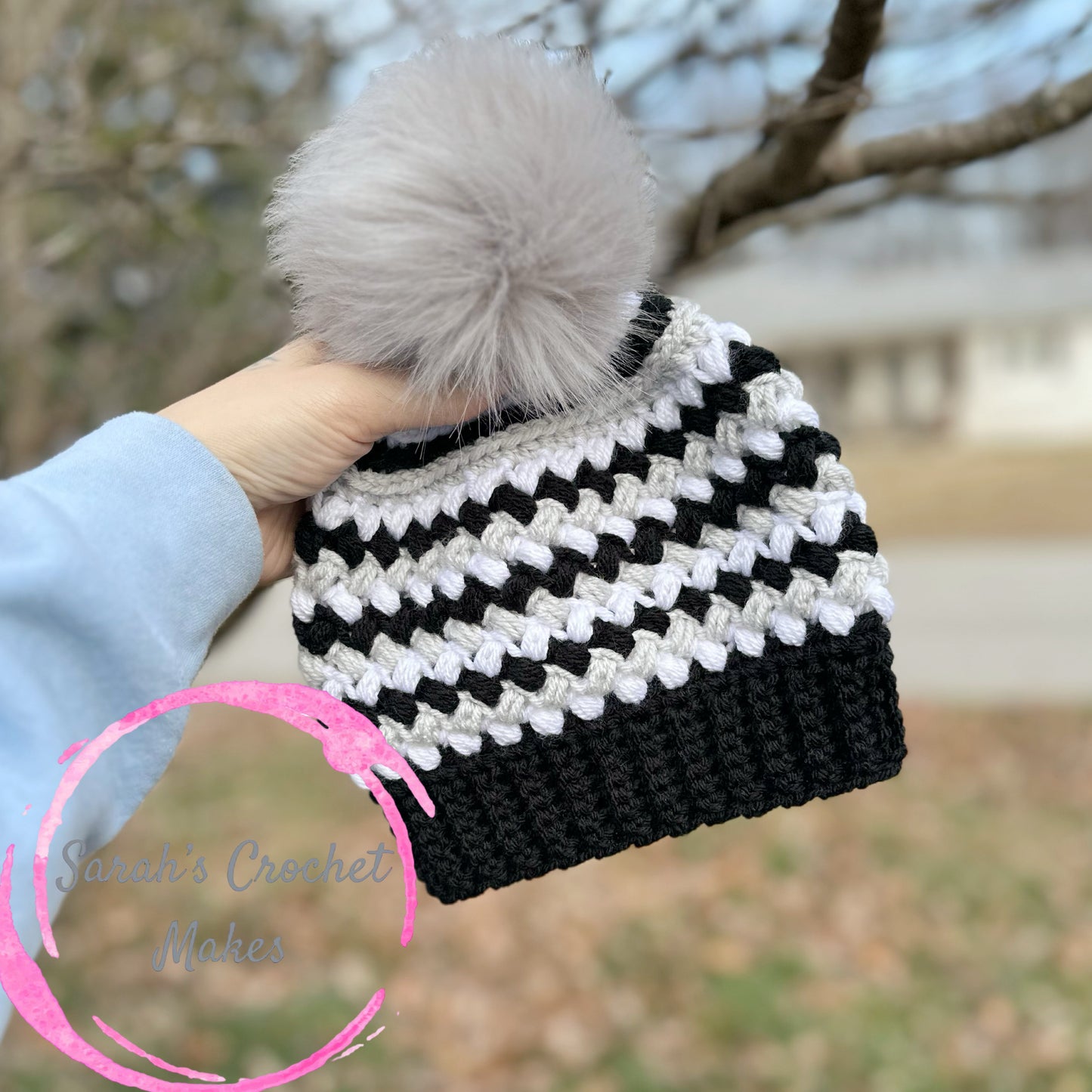 Black/White/Grey Beanie, 12 months - 3 years