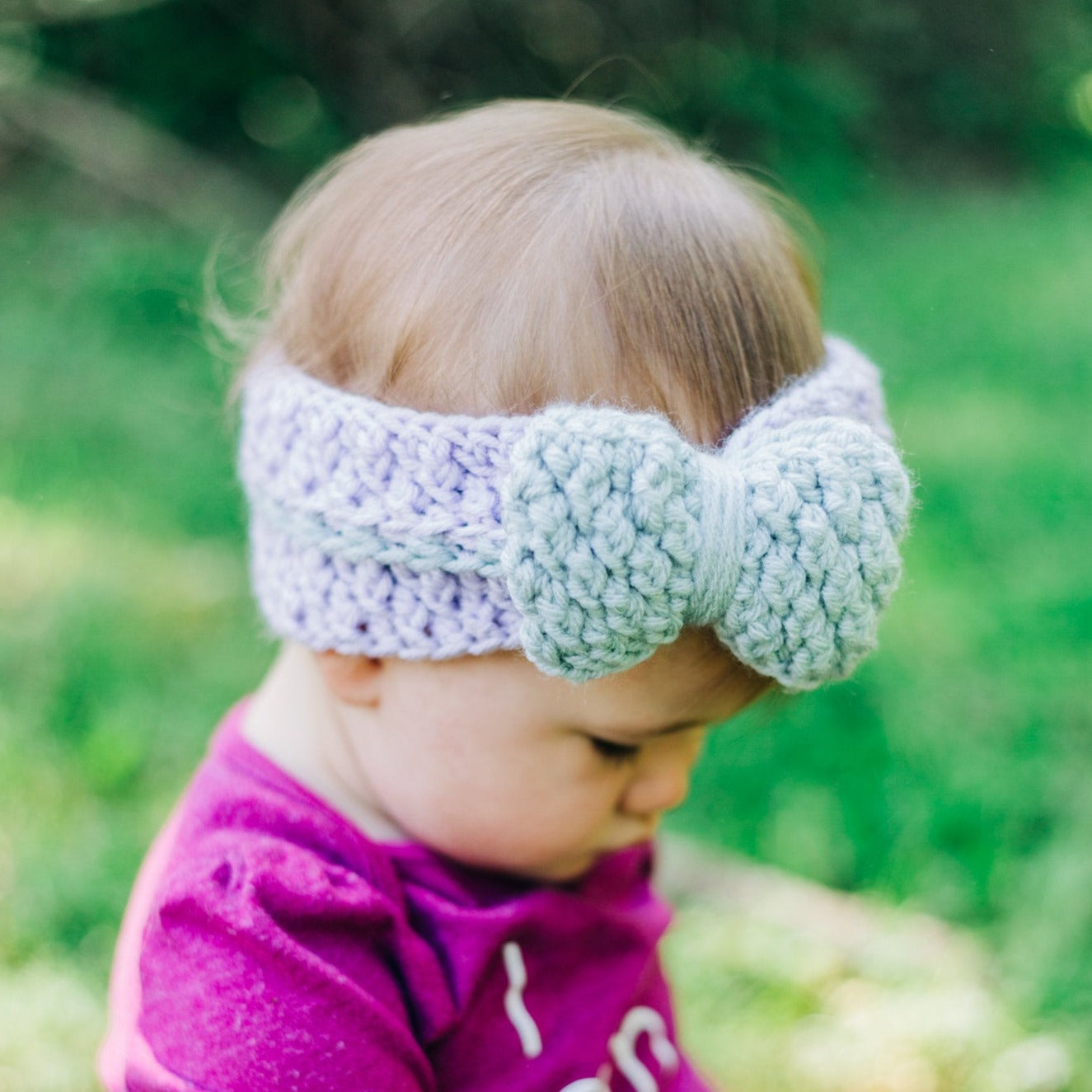 Lavender and grey bow headband