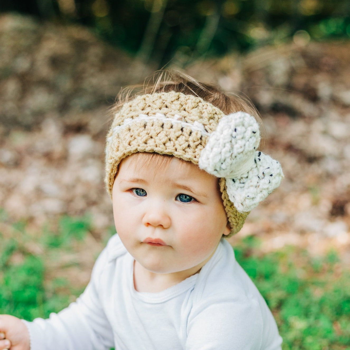 Light brown and tweed bow headband