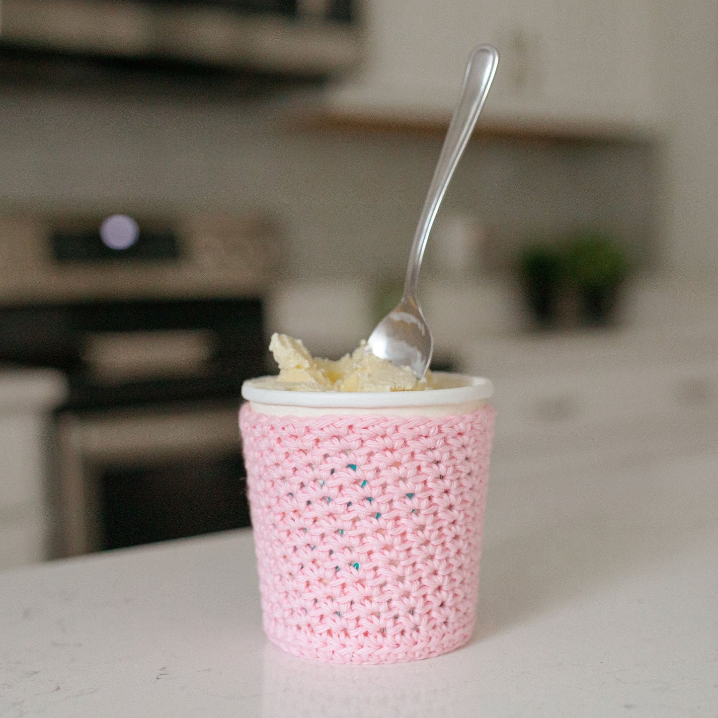 Pink pint size ice cream cozy