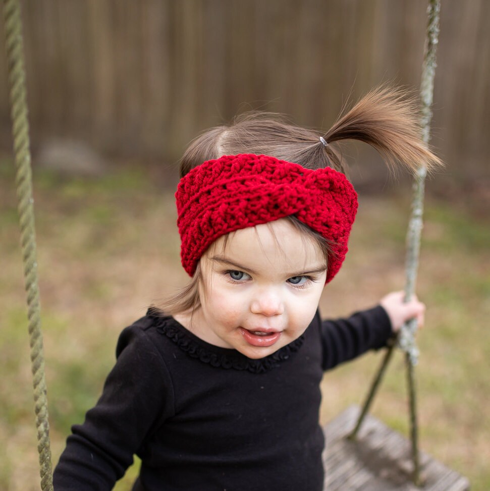 red twisted ear warmer headwrap 