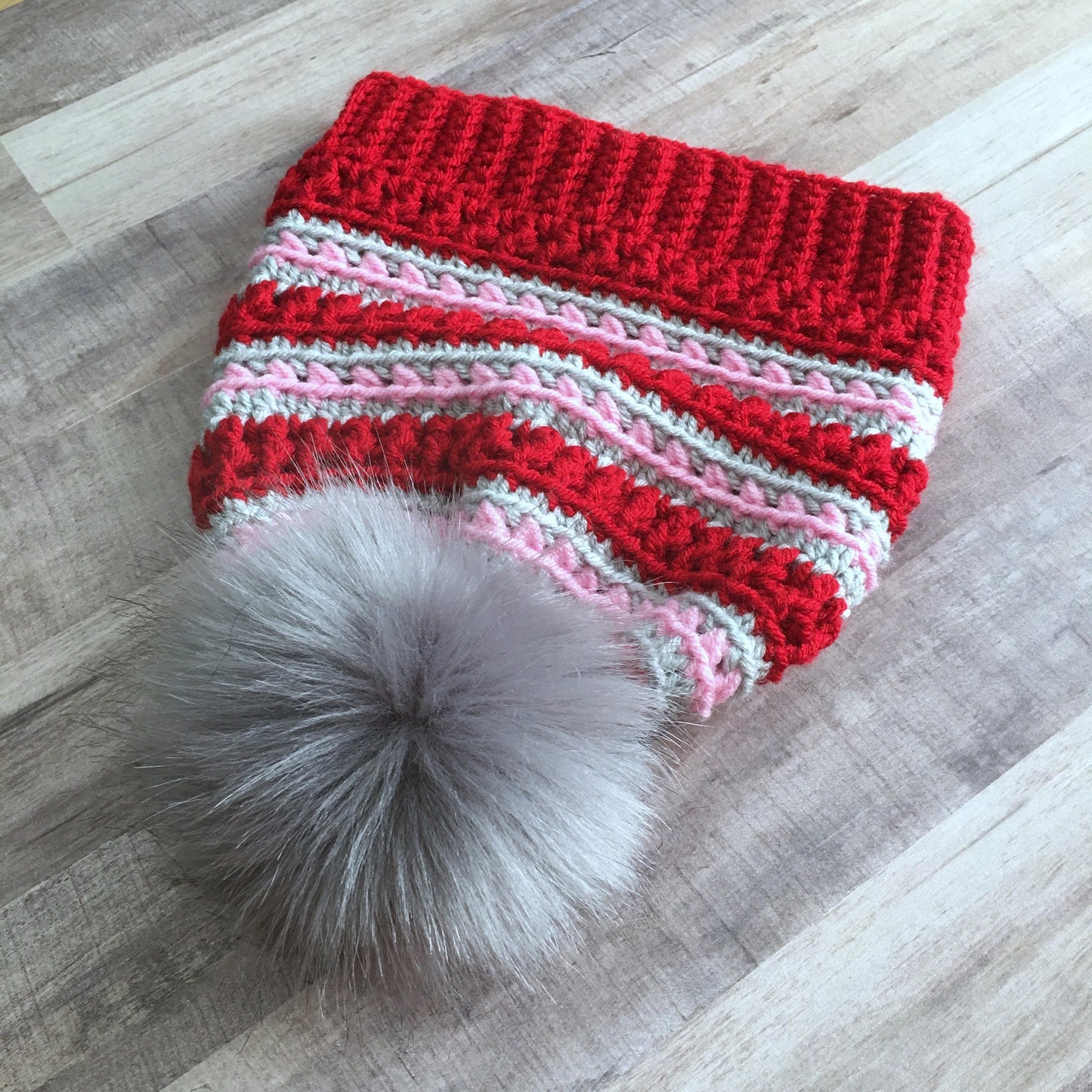 Red, Grey and Pink Beanie