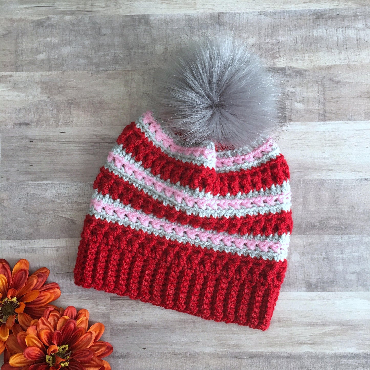 Red, Grey and Pink Beanie