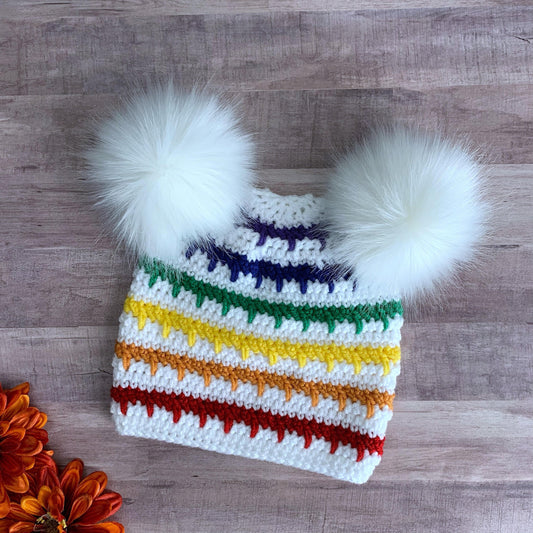 Rainbow double pom pom beanie