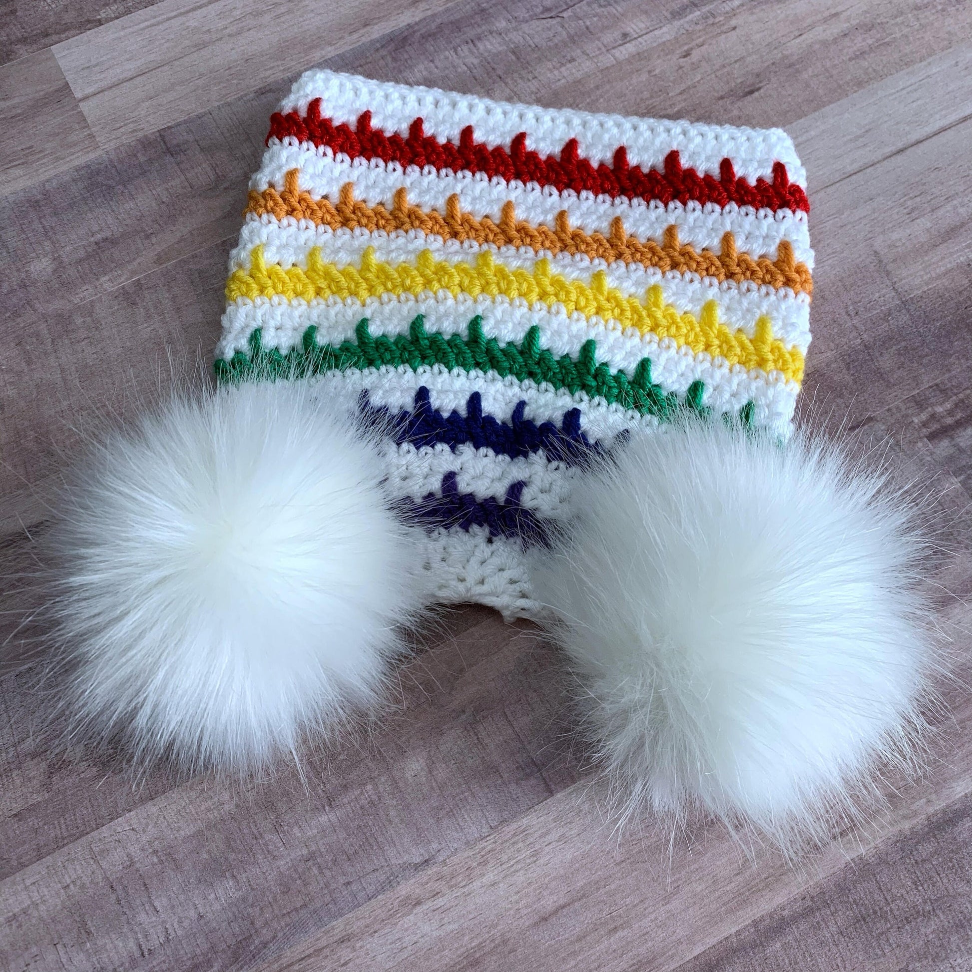 Rainbow double pom pom beanie