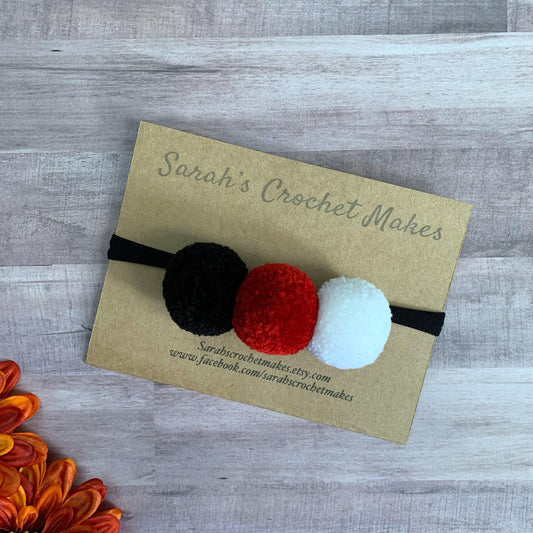 Black, Red and white clown inspired Halloween pom pom headband